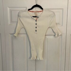 Sundance NWOT White Button Down Short Sleeve Top Extra Small